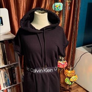 Calvin Klein Black Hoodie Dress with Logo Belt